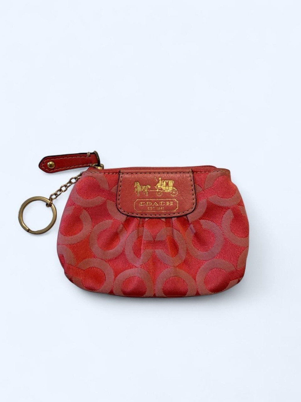 Coach Red Signature Coin Pouch Key Holder with Gold Hardware